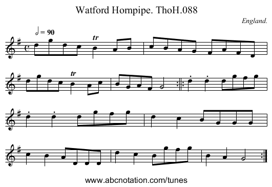 Watford Hornpipe. ThoH.088 - staff notation