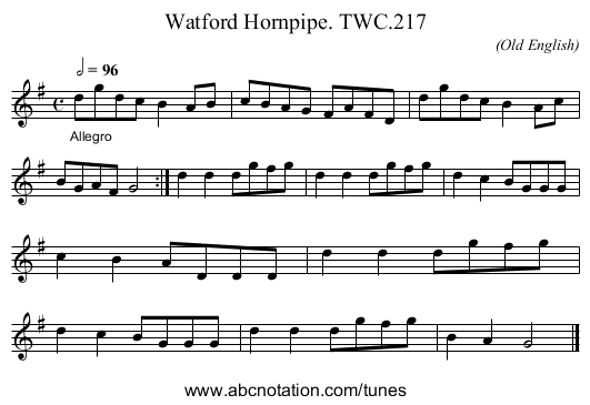 Watford Hornpipe. TWC.217 - staff notation