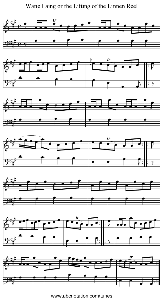 Watie Laing or the Lifting of the Linnen Reel - staff notation