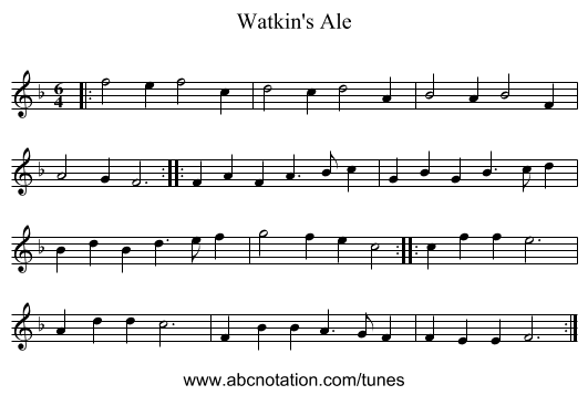 Watkin's Ale - staff notation