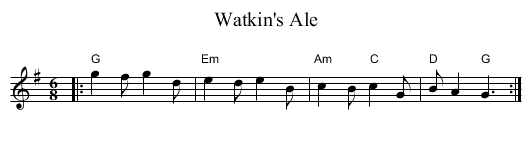 Watkin's Ale - staff notation
