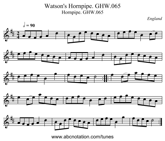 Watson's Hornpipe. GHW.065 - staff notation