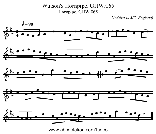 Watson's Hornpipe. GHW.065 - staff notation