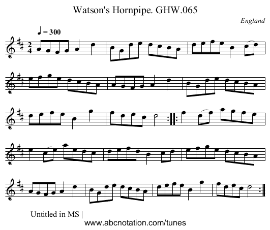 Watson's Hornpipe. GHW.065 - staff notation