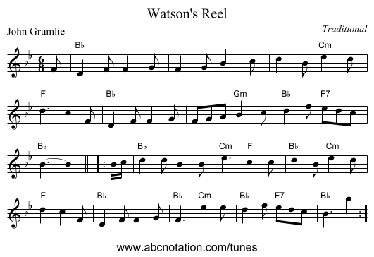 Watson's Reel - staff notation