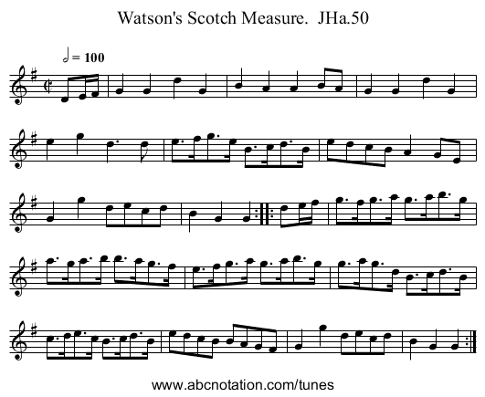 Watson's Scotch Measure.  JHa.50 - staff notation