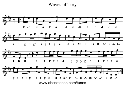 Waves of Tory - staff notation