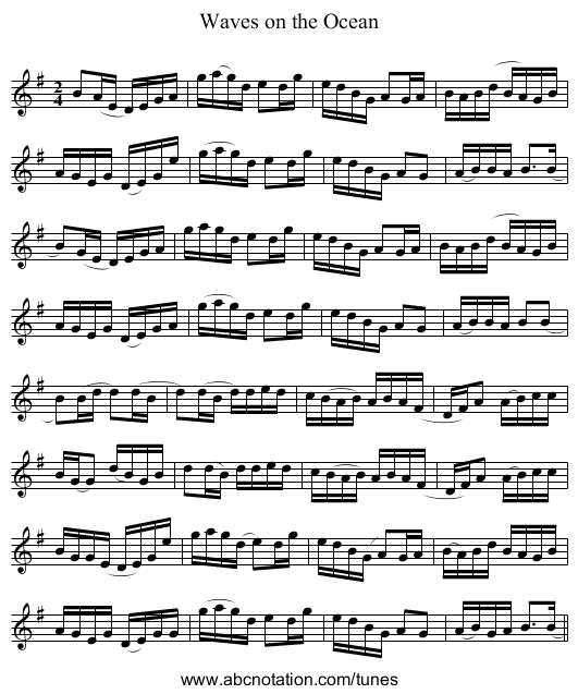 Waves on the Ocean - staff notation
