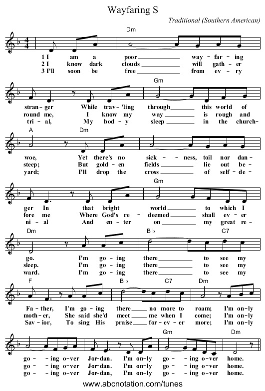 Wayfaring S - staff notation