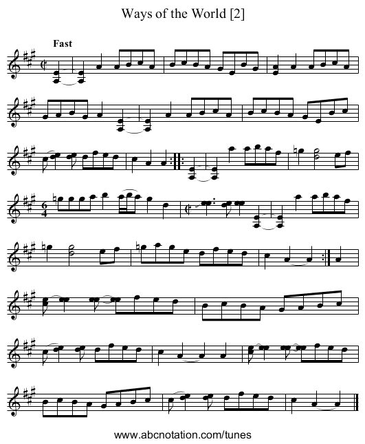 Ways of the World [2] - staff notation