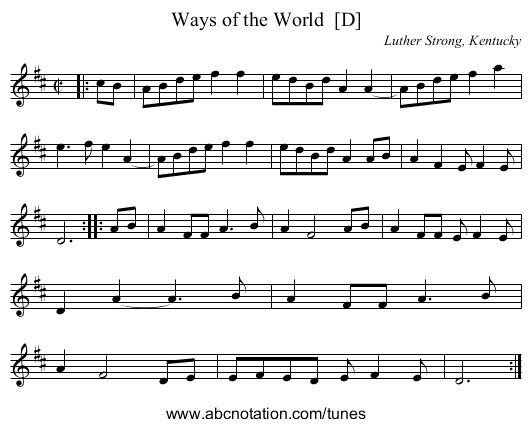 Ways of the World  [D] - staff notation