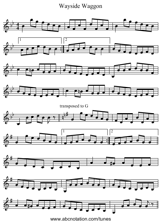 Wayside Waggon - staff notation