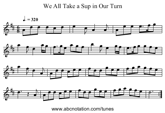 We All Take a Sup in Our Turn - staff notation