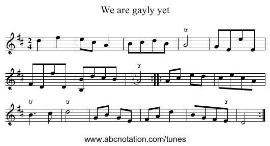 We are gayly yet - staff notation