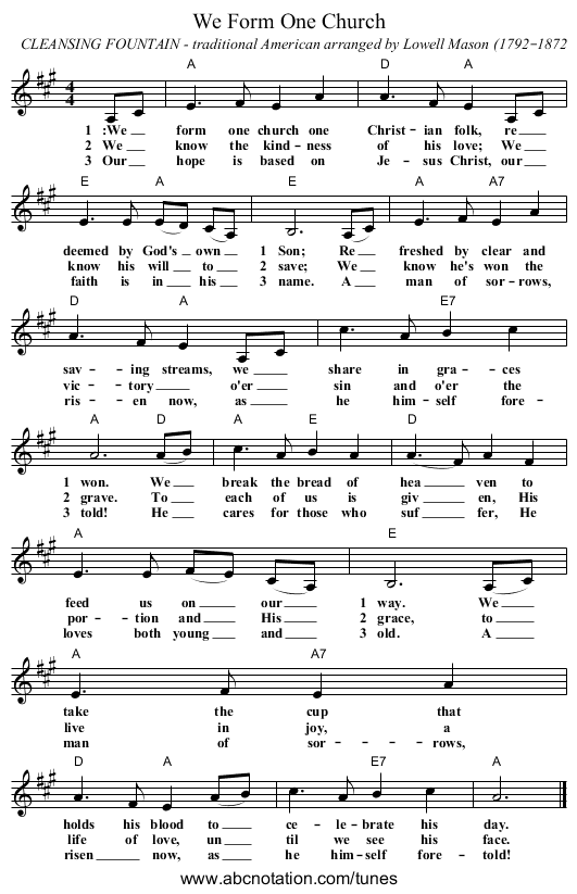 We Form One Church - staff notation