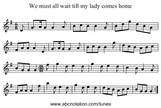 We must all wait till my lady comes home - staff notation