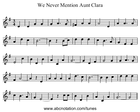 We Never Mention Aunt Clara - staff notation