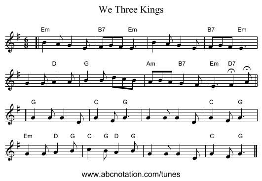 We Three Kings - staff notation