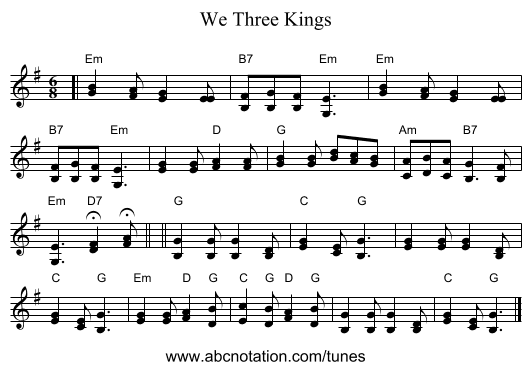 We Three Kings - staff notation