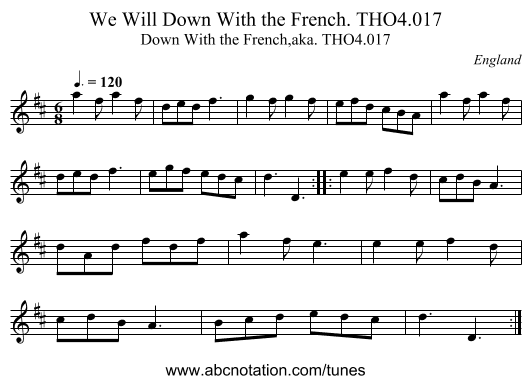 We Will Down With the French. THO4.017 - staff notation