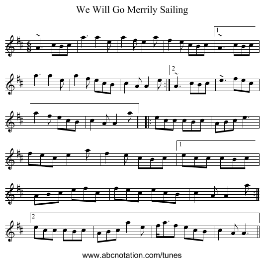 We Will Go Merrily Sailing - staff notation