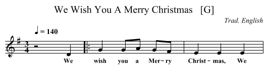 We Wish You A Merry Christmas   [G] - staff notation