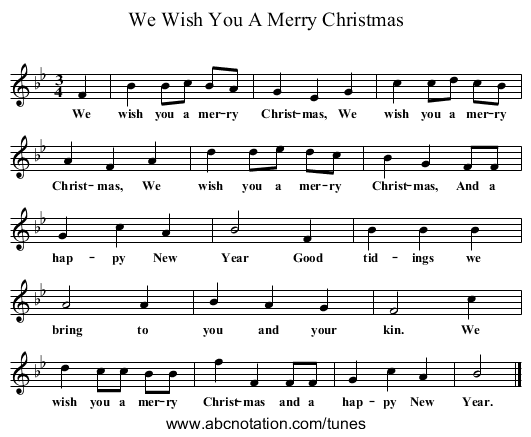 We Wish You A Merry Christmas - staff notation