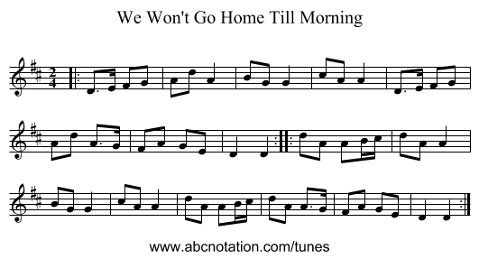 We Won't Go Home Till Morning - staff notation