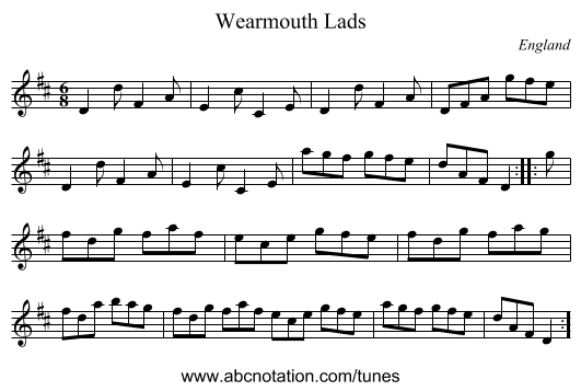 Wearmouth Lads - staff notation