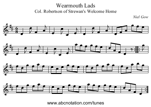 Wearmouth Lads - staff notation