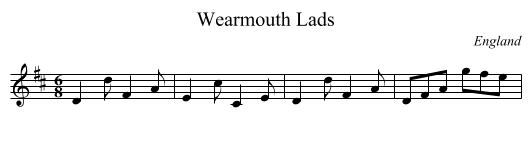 Wearmouth Lads - staff notation