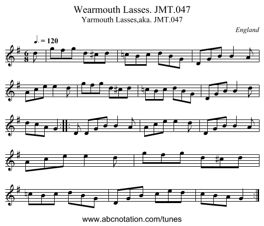 Wearmouth Lasses. JMT.047 - staff notation