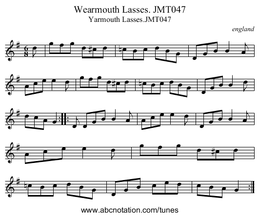 Wearmouth Lasses. JMT047 - staff notation