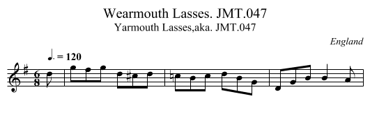 Wearmouth Lasses. JMT.047 - staff notation