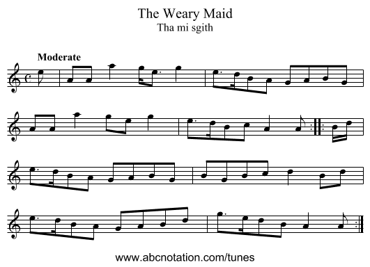 Weary Maid, The - staff notation