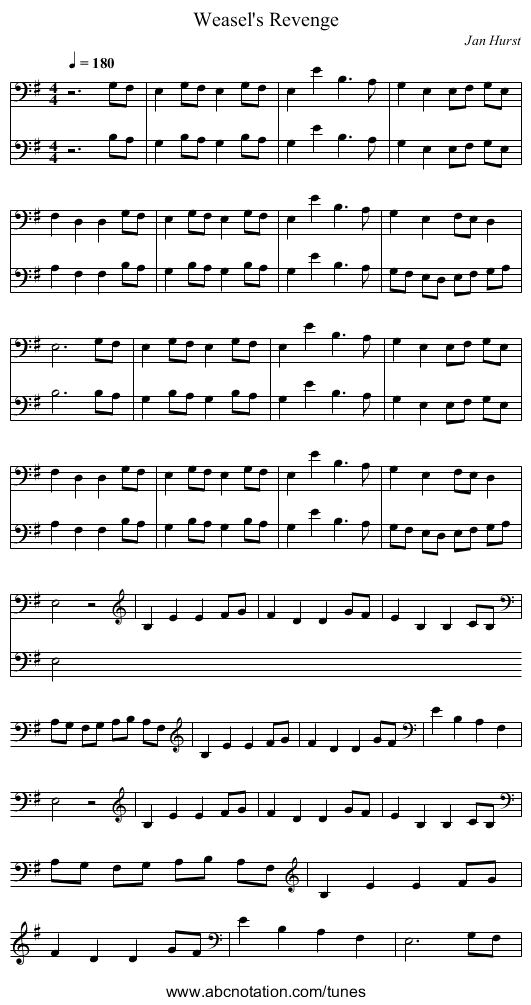 Weasel's Revenge - staff notation
