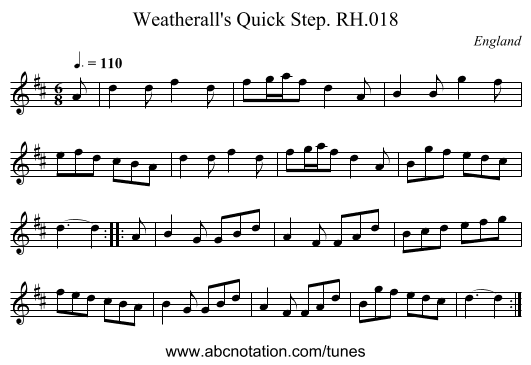 Weatherall's Quick Step. RH.018 - staff notation