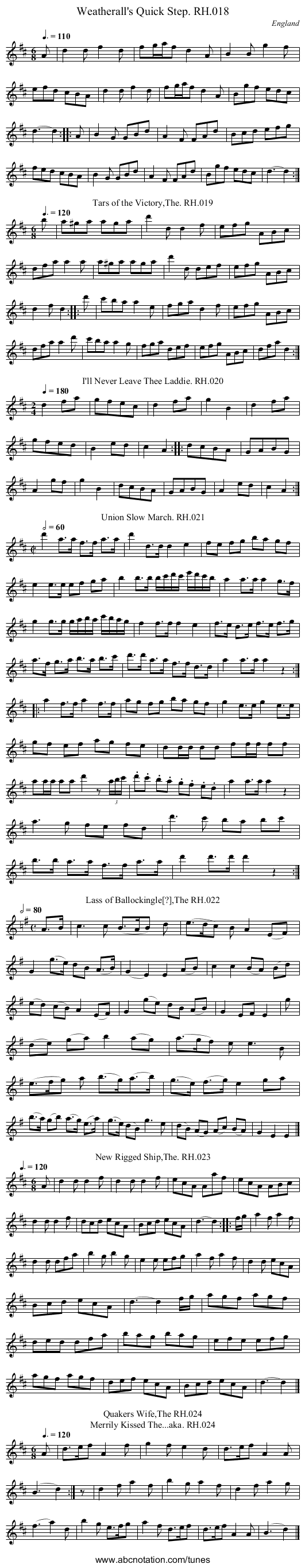 Weatherall's Quick Step. RH.018 - staff notation