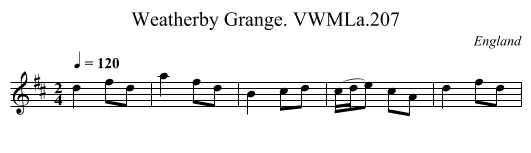 Weatherby Grange. VWMLa.207 - staff notation