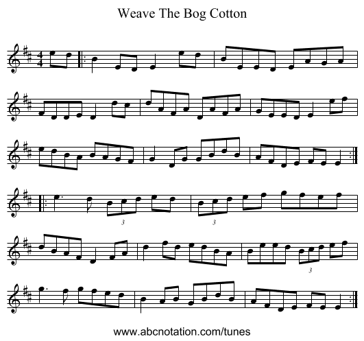 Weave The Bog Cotton - staff notation