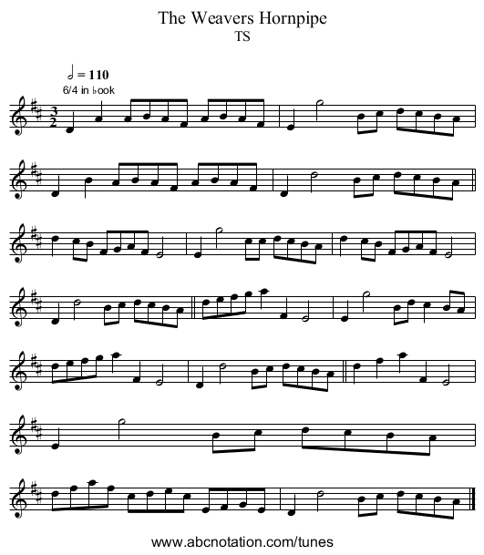 Weavers Hornpipe, The - staff notation