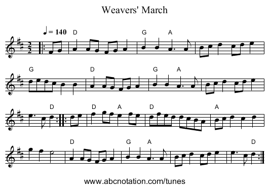 Weavers' March - staff notation