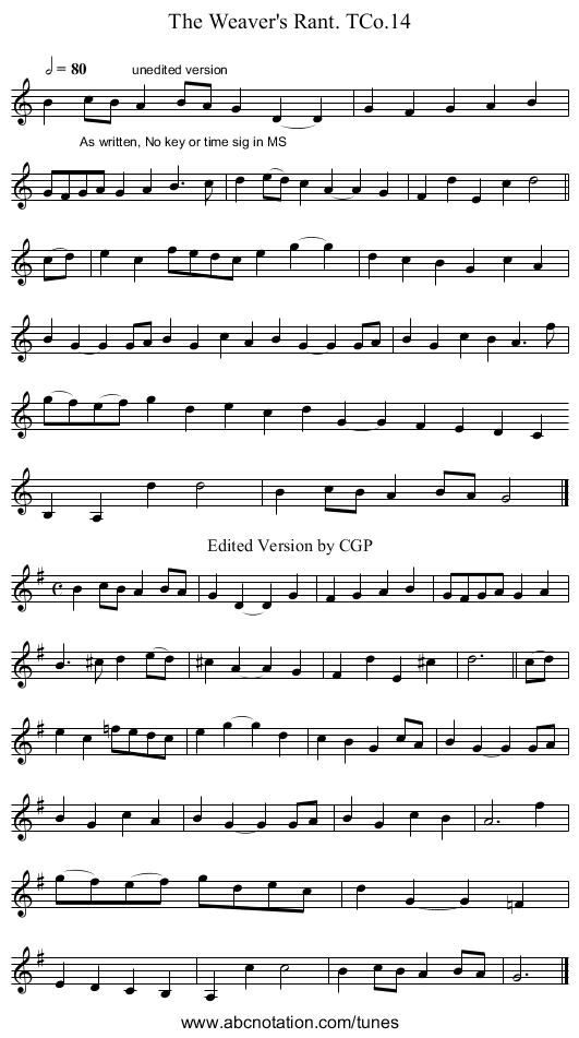 Weaver's Rant. TCo.14, The - staff notation