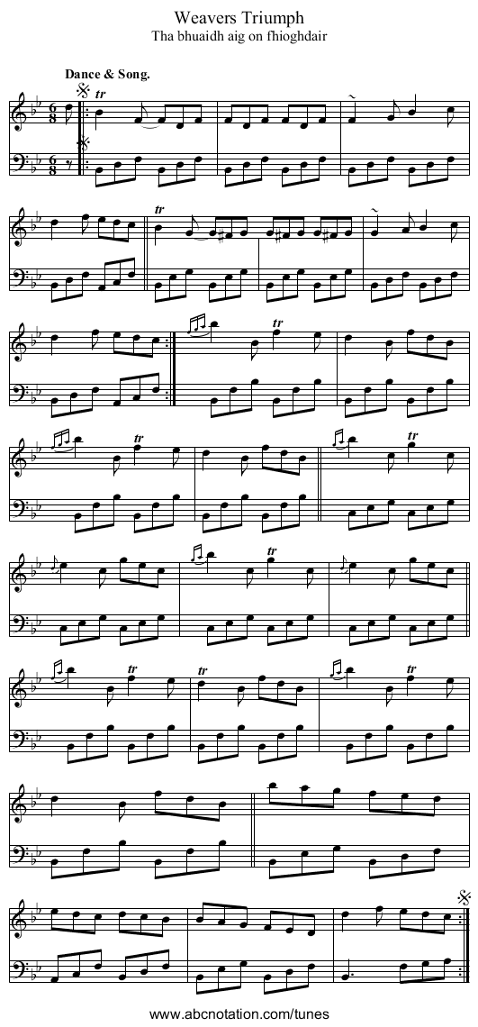 Weavers Triumph - staff notation