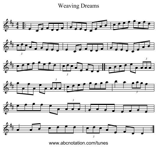 Weaving Dreams - staff notation