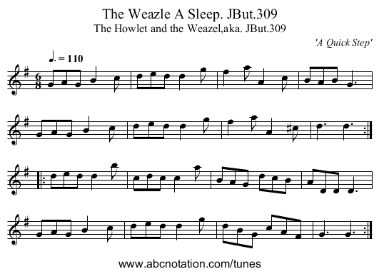 Weazle A Sleep. JBut.309, The - staff notation