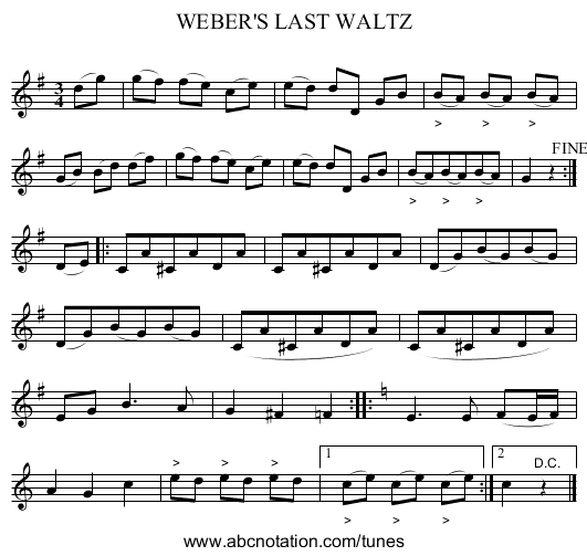WEBER'S LAST WALTZ - staff notation