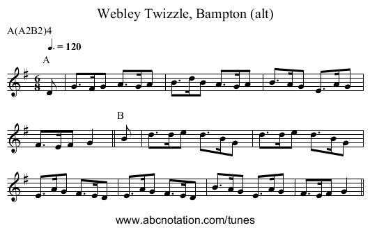 Webley Twizzle, Bampton (alt) - staff notation