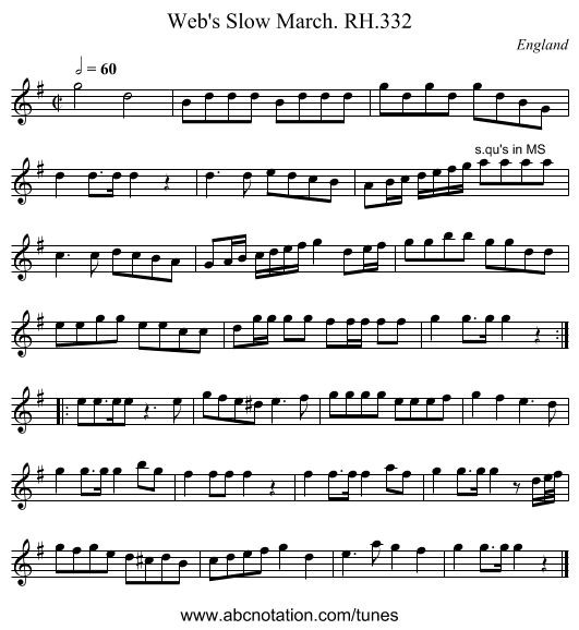 Web's Slow March. RH.332 - staff notation