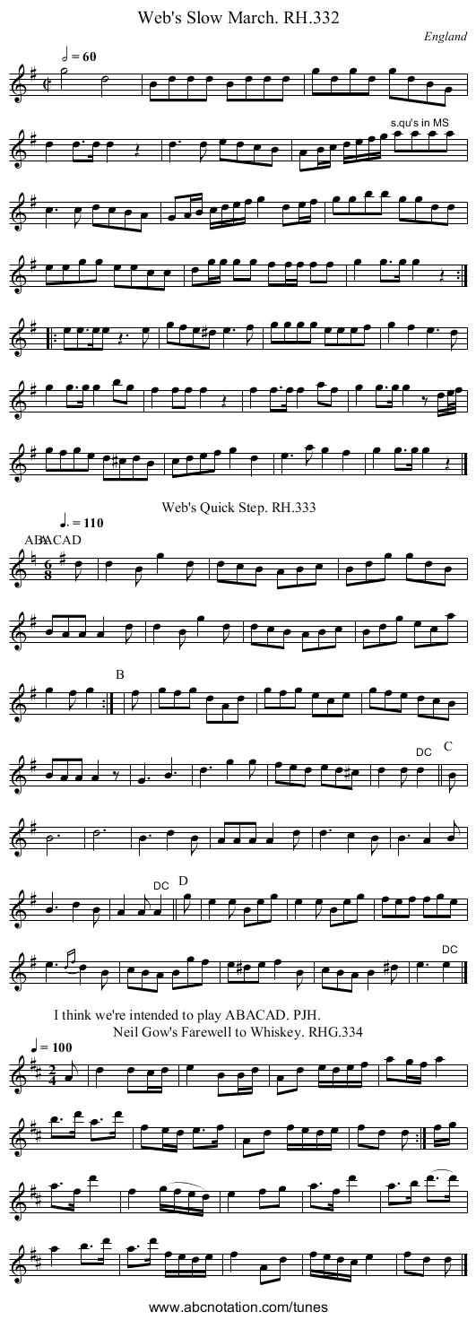 Web's Slow March. RH.332 - staff notation